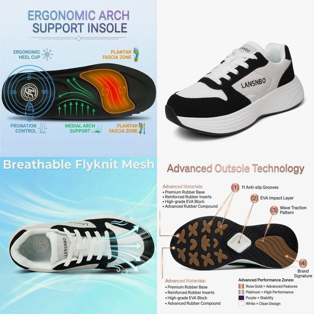 🩵NIB Black & White Cushioned Cross-Training Athletic Shoes Size 8 - Picture 12 of 13